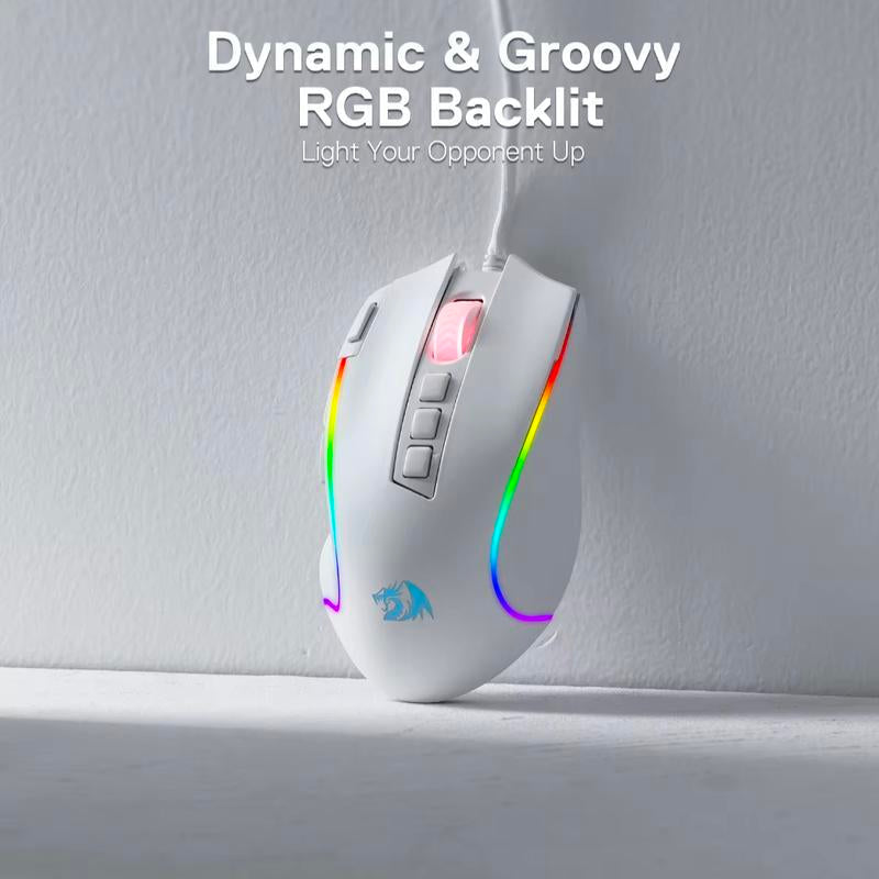 Redragon M612 Predator RGB Gaming Mouse 8000 DPI Wired Optical with 11 Programmable Buttons, White