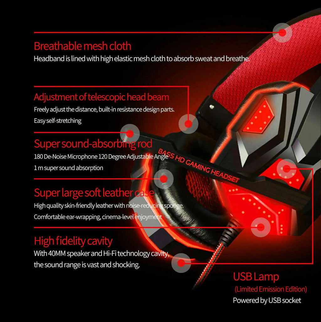 LED Gaming Headset — Surround Sound with Boom Mic