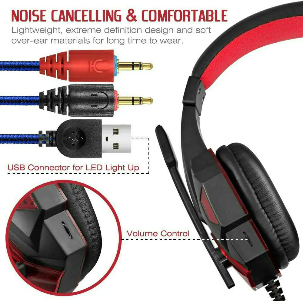 LED Gaming Headset — Surround Sound with Boom Mic